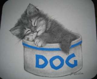 Sweet KITTEN, CAT Curled Sleeping in Dog Dish~ MOUSEPAD  