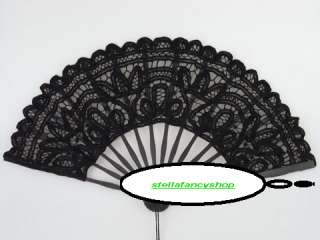 Large 10.5 inch Black Lace Spanish Hand Fan Wedding Dance Fancy Xmas 