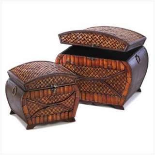 BAMBOO BASKET WEAVE WOOD FAR EAST NESTING CHESTS  