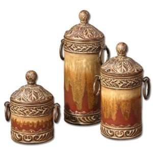  Set of 3 Canisters with Burnt Red Finish