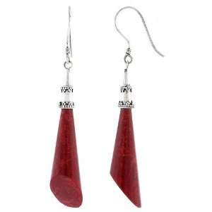   Cone Natural Red Coral Drop Earrings 1 13/16 (45mm) Jewelry