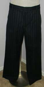 KENNETH COLE 100% Cotton Flat Front Black Pin Striped Pants 38W/32L 