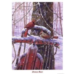 Red Sled with Cardinals   Poster by Donna Race (13x18 