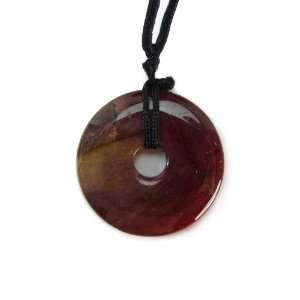   Red Jasper Polished Gemstone Donut Pendant on Adjustable Silk Necklace
