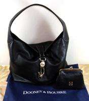 NEW DOONEY & BOURKE LEATHER HOBO Bag BLACK w/ Logo Lock and Coin PURSE 