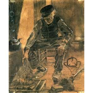  Oil Painting An Old Man Putting Dry Rice on the Hearth 