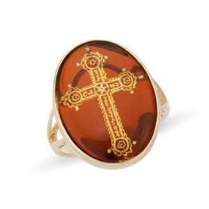  10K Yellow Gold Amber Cross Ring Jewelry