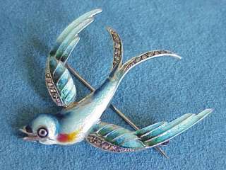   Sterling Silver Rhinestone Swallow Bird Pin Brooch Germany  