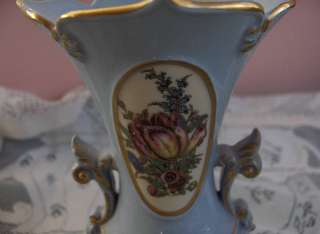 Pair Vintage Blue Porcelain Vases Tebor Crownford China  