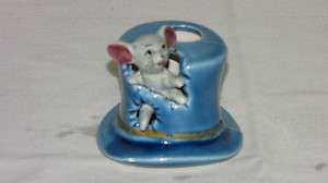   Giftcraft Japan Ceramic Pottery Mouse Hat Figurine Toothpick Holder