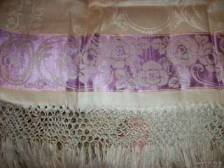   vintage Lilac DAMASK linen Show Towel~Bath?~BIG 62 long Nice RUNNER