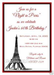 Eiffel Tower Paris Birthday Bridal Shower Invitations  