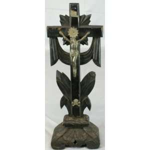   Antique French Carved Standing Crucifix Cross Skull 