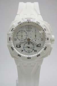 New Swatch Mister Pure White Chronograph Date Rubber Band Watch 