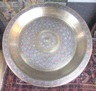   SILVER COPPER TRAY COFFEE TABLE INDIAN CEYLON METAL FURNITURE  
