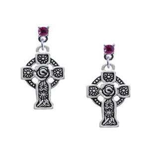   Celtic Cross Hot Pink Swarovski Post Charm Earrings [Jewelry] Jewelry