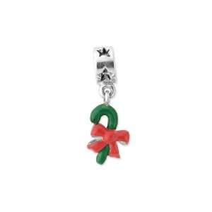  Enameled Sterling Silver Candy Cane Dangle Charm Jewelry