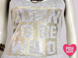 Womens Plus Size Clothing Tank Top Long Sexy BornToBeWild Gold/Wht XXL 