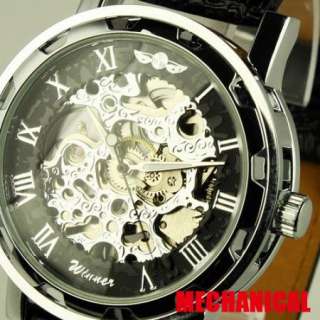 HOT MENS Wind Up Skeleton see through Mechanical watch  