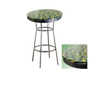 New Chrome Finish Metal Round Bar Table with Glass Table Top & Green 