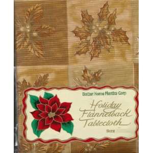 Vinyl Tablecloth with Flannel Back 52 X 70 Oblong Holiday Poinsettia 