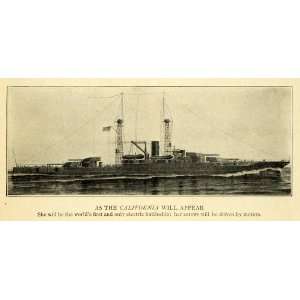  1915 Print California First Electric Battleship World War 